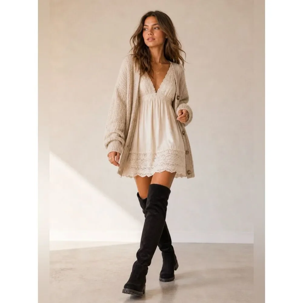 Silence + Noise Over the Knee Suede Lug Sole Boots
